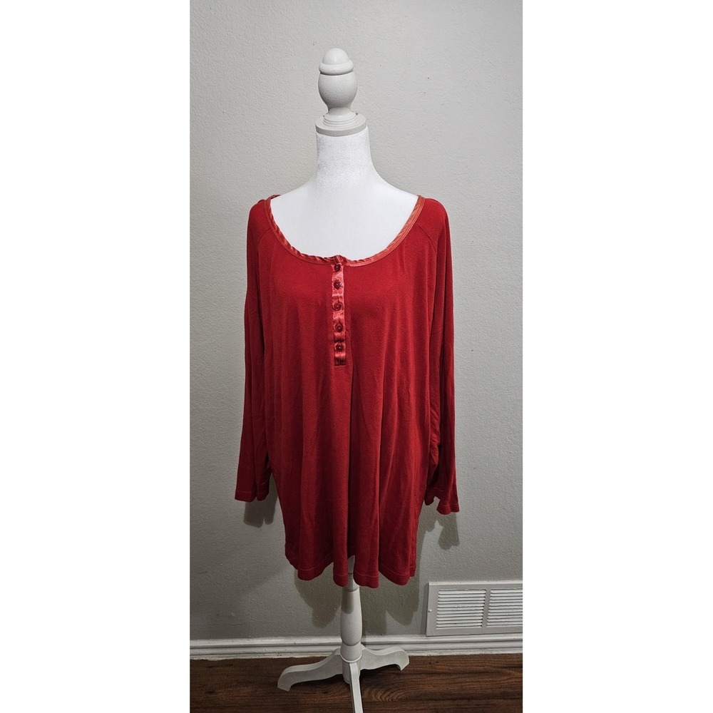 Ulla‎ Popken Red Long Sleeve Knit Dress Casual Lounge Relaxed size 30 Button